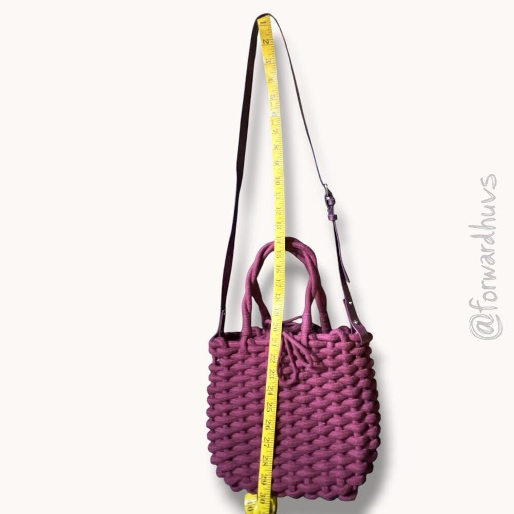 Zara Basic Woven Rope Tote Crossbody Bag Burgundy Drawstring Bucket Purse - Picture 9 of 9